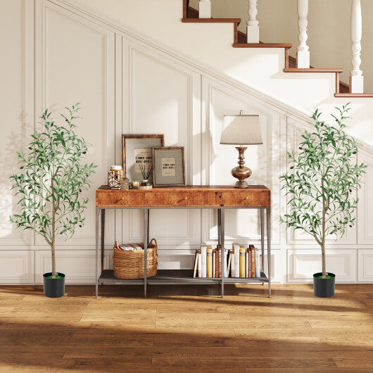 4.5 Feet Tall Artificial Olive Tree Fake Potted Trees with Realistic Fruits-Set of 2 W2B