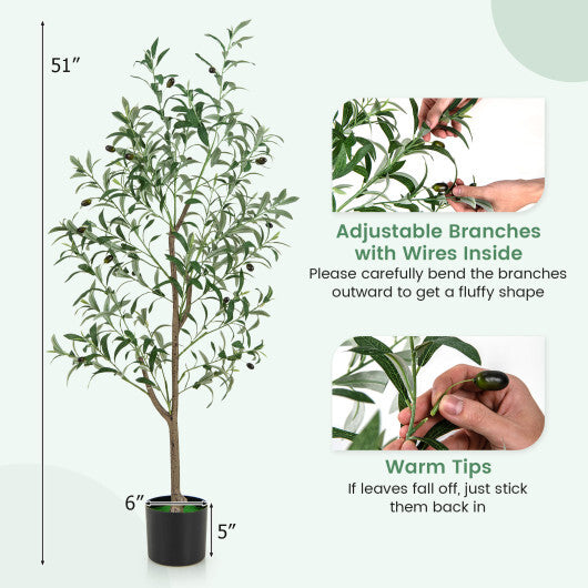 4.5 Feet Tall Artificial Olive Tree Fake Potted Trees with Realistic Fruits-Set of 2 W2B