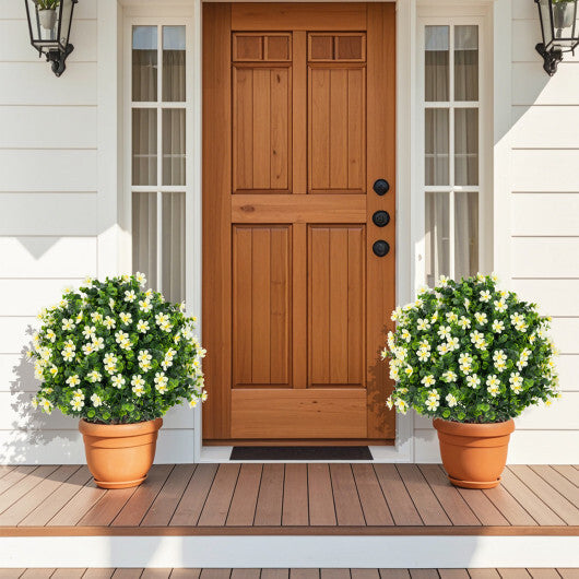 2 Pack Artificial Boxwood Topiary Ball Tree Faux Shrub Bushes with Flowers-White W2B