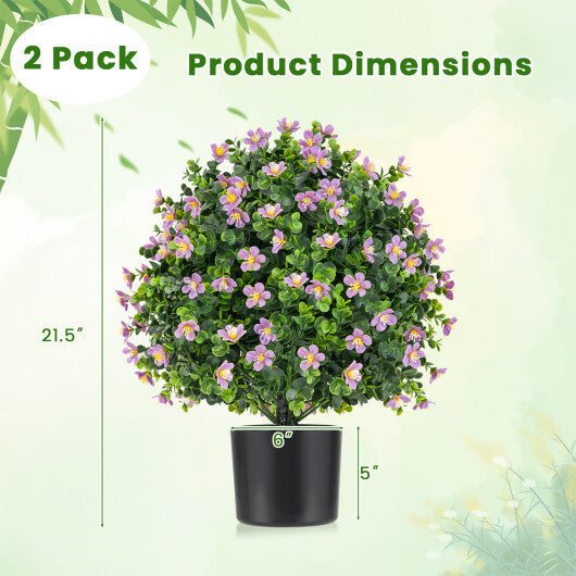 2 Pack Artificial Boxwood Topiary Ball Tree Faux Shrub Bushes with Flowers-White W2B