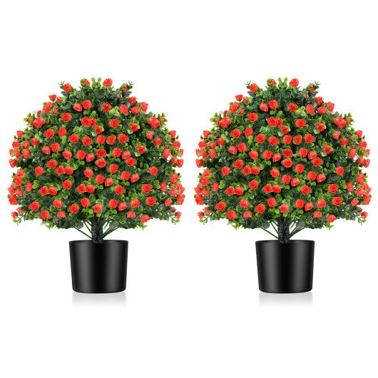 2 Pack Artificial Rose Topiary Ball Tree Faux Shrub Bushes with Flowers-Red W2B