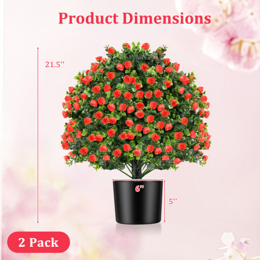 2 Pack Artificial Rose Topiary Ball Tree Faux Shrub Bushes with Flowers-Red W2B