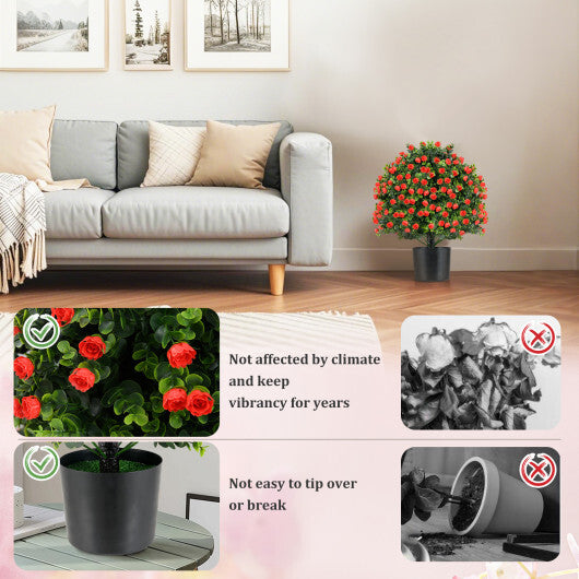 2 Pack Artificial Rose Topiary Ball Tree Faux Shrub Bushes with Flowers-Red W2B