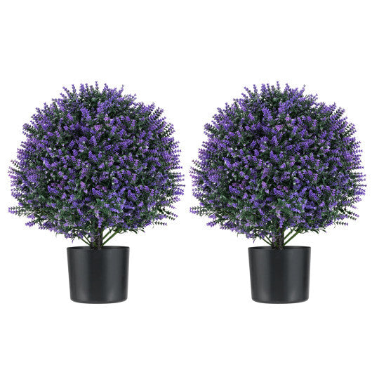 2 Pack Artificial Lavender Topiary Ball Tree Faux Shrub Bushes with Flowers-Purple