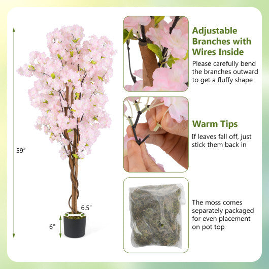 5 FT Tall Artificial Cherry Blossom Tree with Pink Flowers-1 Pack W2B