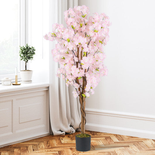 5 FT Tall Artificial Cherry Blossom Tree with Pink Flowers-1 Pack W2B