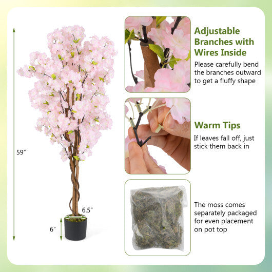 5 FT Tall Artificial Cherry Blossom Tree with Pink Flowers-1 Pack W2B