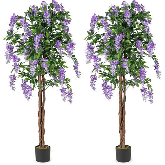 5.5 FT Faux Wisteria Plant in Nursery Pot with Blooming Flowers Set of 2-Purple W2B