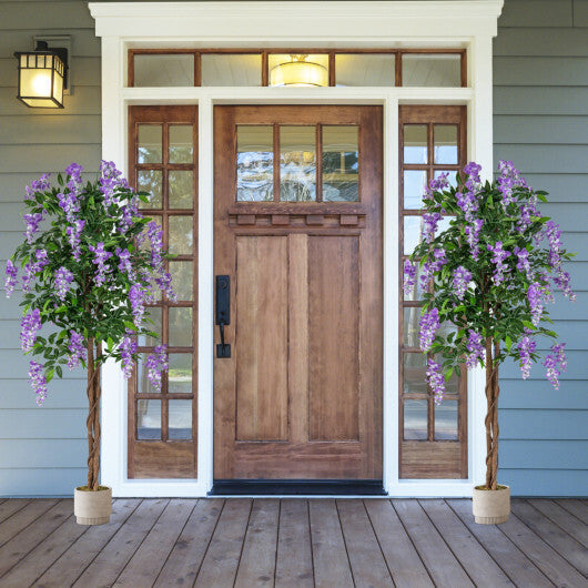 5.5 FT Faux Wisteria Plant in Nursery Pot with Blooming Flowers Set of 2-Purple W2B