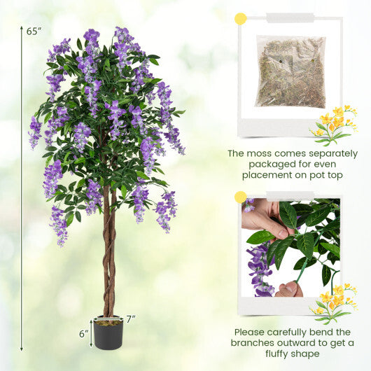5.5 FT Faux Wisteria Plant in Nursery Pot with Blooming Flowers Set of 2-Purple W2B