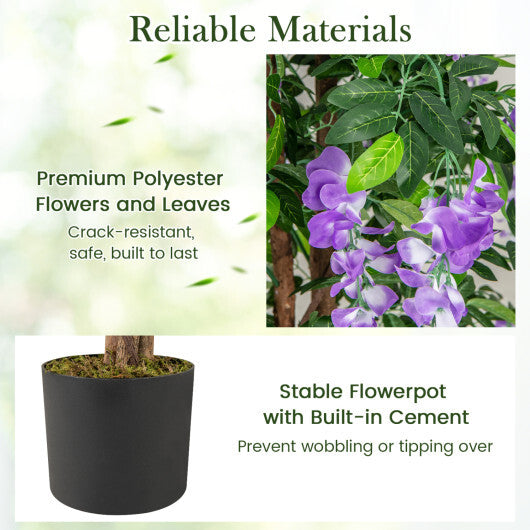 5.5 FT Faux Wisteria Plant in Nursery Pot with Blooming Flowers Set of 2-Purple W2B