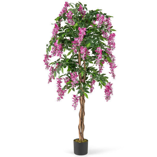 5.5 FT Faux Wisteria Plant in Nursery Pot with Blooming Flowers-Rose Red W2B