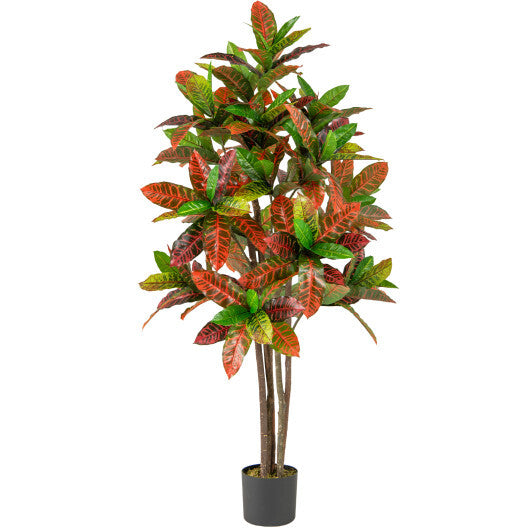 5 FT Tall Artificial Croton Plant with Gradient Leaves and Nursery Pot-2 Pack W2B