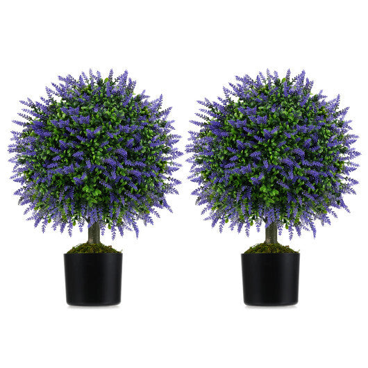 23 Inch Set of 2 Artificial Lavender Topiary Ball Trees with Cement-Filled Pot-Purple W2B