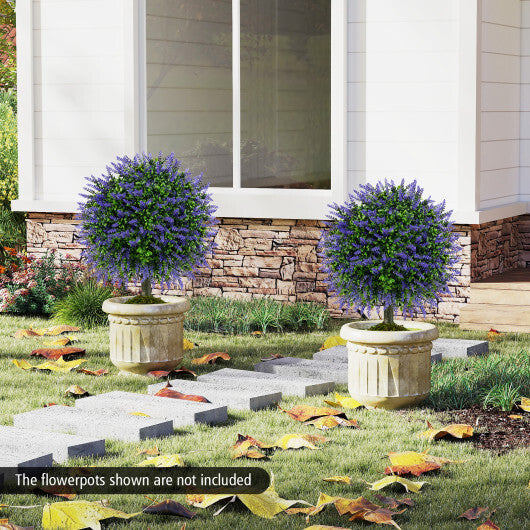 23 Inch Set of 2 Artificial Lavender Topiary Ball Trees with Cement-Filled Pot-Purple W2B