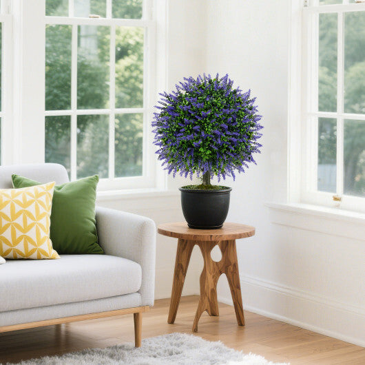 23 Inch Set of 2 Artificial Lavender Topiary Ball Trees with Cement-Filled Pot-Purple W2B