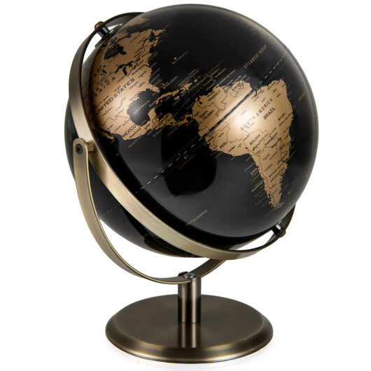 9-Inch Metallic Black World Globe with Metal Stand-Golden W2B