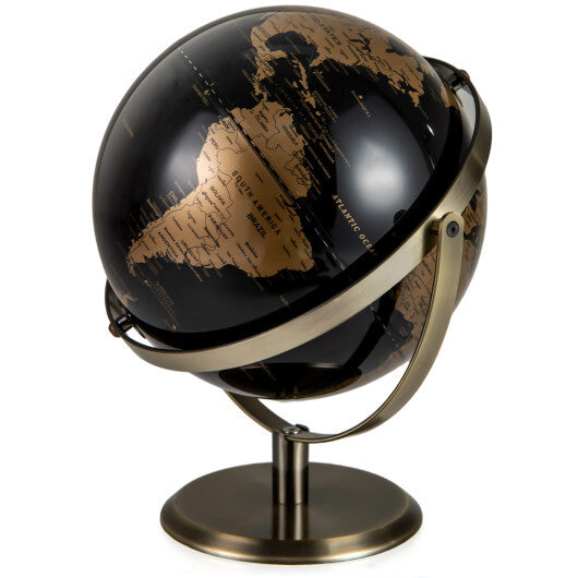 9-Inch Metallic Black World Globe with Metal Stand-Golden W2B