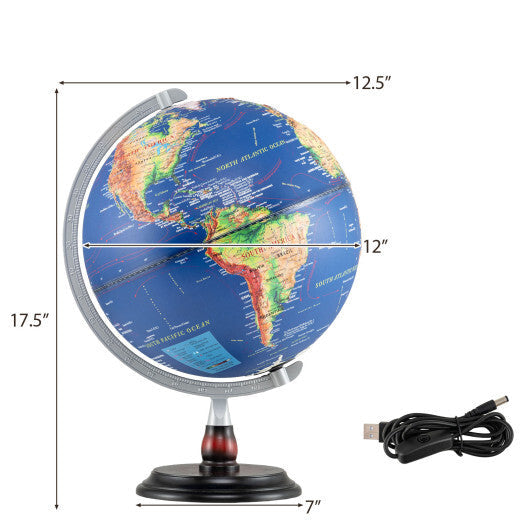12 Inch Illuminated World Globe Antique Light up Globe Night Lamp-Navy W2B