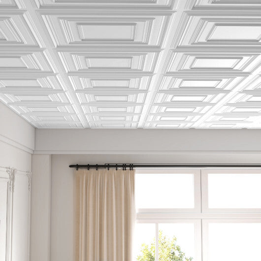 Drop Ceiling Tiles 24" x 24" PVC Ceiling Panels with 3D Decorative Patterns 24-Pack-White W2B