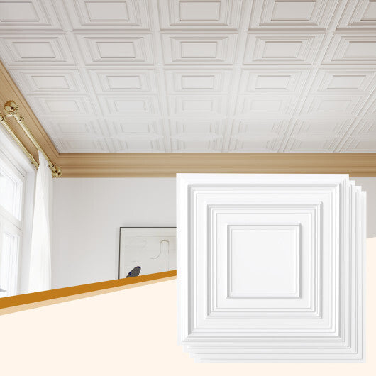 Drop Ceiling Tiles 24" x 24" PVC Ceiling Panels with 3D Decorative Patterns 12-Pack-White W2B