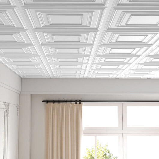 Drop Ceiling Tiles 24" x 24" PVC Ceiling Panels with 3D Decorative Patterns 12-Pack-White W2B