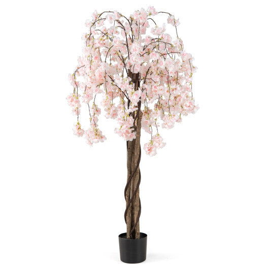 5.5 FT Tall Artificial Cherry Blossom Tree with Pink/White Flowers 1 Pack-Pink W2B