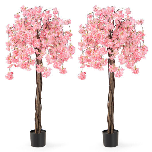 5.5 FT Tall Artificial Cherry Blossom Tree with Pink/White Flowers 2 Pack-Pink W2B