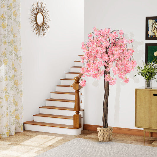 5.5 FT Tall Artificial Cherry Blossom Tree with Pink/White Flowers 2 Pack-Pink W2B