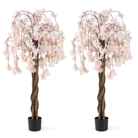5.5 FT Tall Artificial Cherry Blossom Tree with Pink/White Flowers 2 Pack-Pink W2B