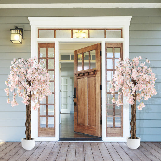 5.5 FT Tall Artificial Cherry Blossom Tree with Pink/White Flowers 2 Pack-Pink W2B