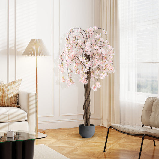 5.5 FT Tall Artificial Cherry Blossom Tree with Pink/White Flowers 2 Pack-Pink W2B