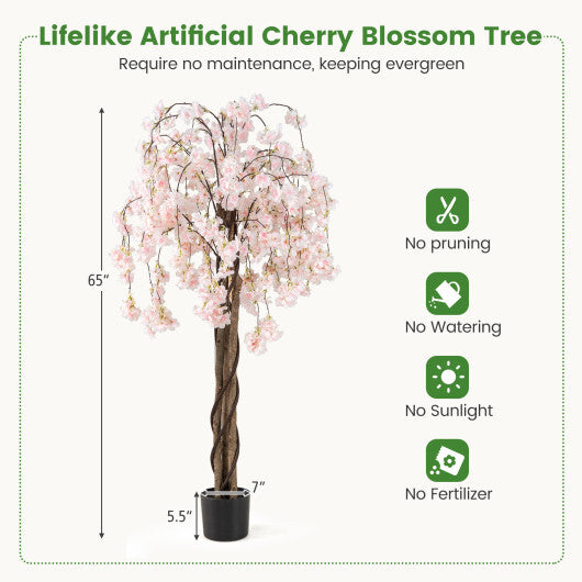 5.5 FT Tall Artificial Cherry Blossom Tree with Pink/White Flowers 2 Pack-Pink W2B