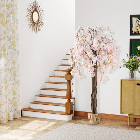 5.5 FT Tall Artificial Cherry Blossom Tree with Pink/White Flowers 2 Pack-Pink W2B