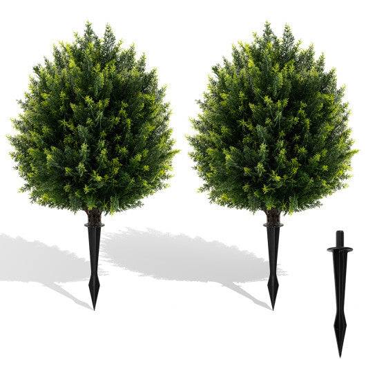 24 Inches Artificial Cypress Topiary Ball Tree Set with Ground Spike-Green W2B