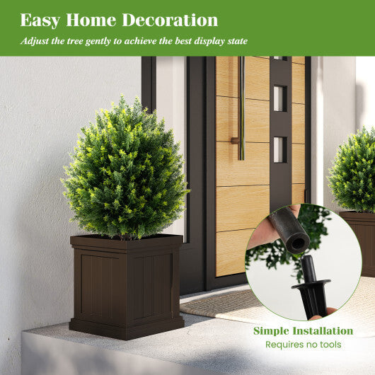 24 Inches Artificial Cypress Topiary Ball Tree Set with Ground Spike-Green W2B