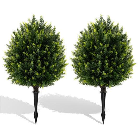 24 Inches Artificial Cypress Topiary Ball Tree Set with Ground Spike-Green W2B