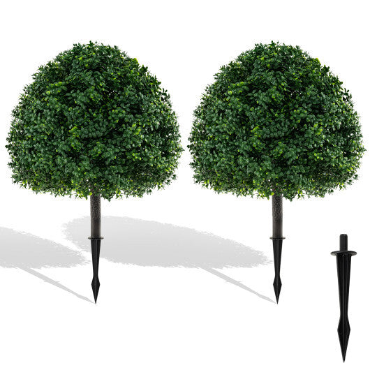 28 Inches Artificial Boxwood Topiary Ball Tree Set of 2 with Ground Spike-Green W2B