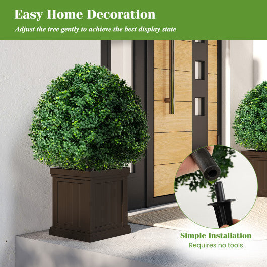 28 Inches Artificial Boxwood Topiary Ball Tree Set of 2 with Ground Spike-Green W2B
