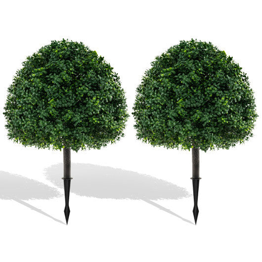 28 Inches Artificial Boxwood Topiary Ball Tree Set of 2 with Ground Spike-Green W2B