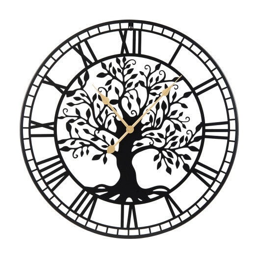 Large Wall Clock 27 Inch Tree of Life Big Metal Wall Clock-Black W2B