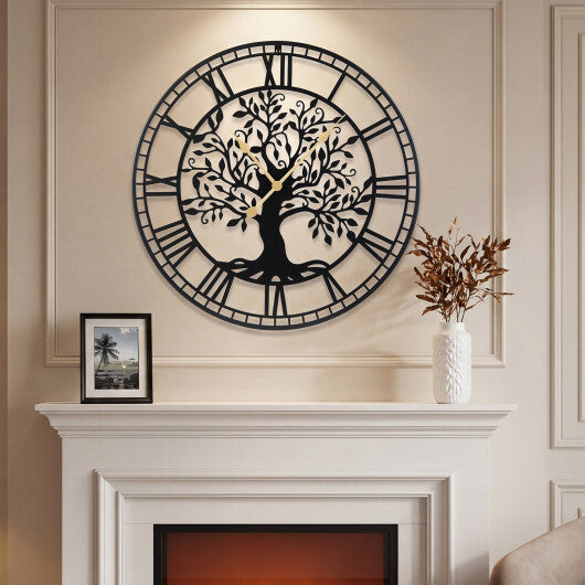 Large Wall Clock 27 Inch Tree of Life Big Metal Wall Clock-Black W2B