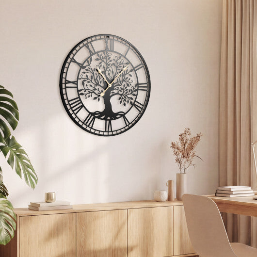 Large Wall Clock 27 Inch Tree of Life Big Metal Wall Clock-Black W2B