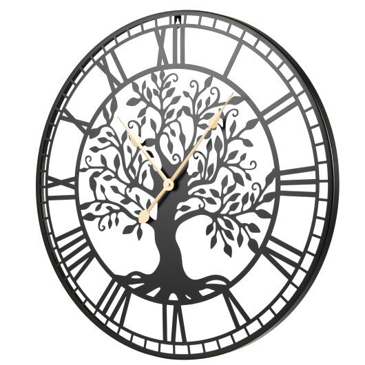 Large Wall Clock 27 Inch Tree of Life Big Metal Wall Clock-Black W2B