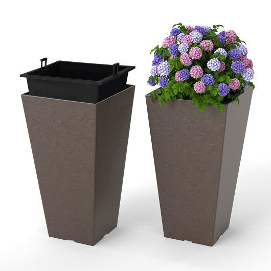 Set of 2 Square Taper Planter with Removable Inner Bucket and Optional Drainage Hole-M W2B