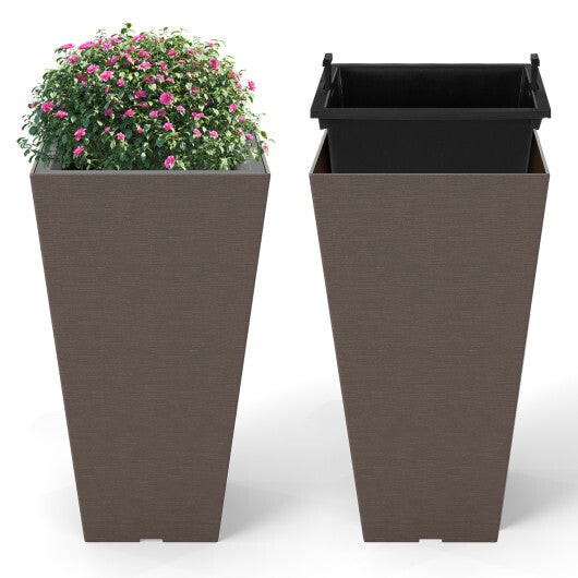 Set of 2 Square Taper Planter with Removable Inner Bucket and Optional Drainage Hole-M W2B