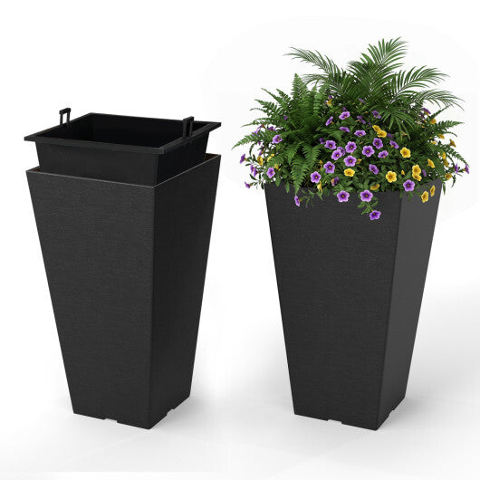 Set of 2 Square Taper Planter with Removable Inner Bucket and Optional Drainage Hole-M W2B