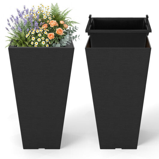 Set of 2 Square Taper Planter with Removable Inner Bucket and Optional Drainage Hole-M W2B