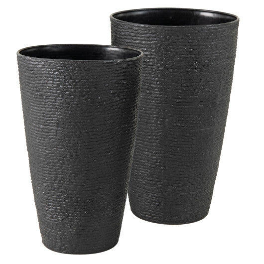 21 Inch Tall Round Plastic Planters Set of 2 Flower Pots with Drainage System-Black W2B