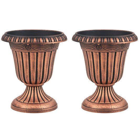 18 inch Tall Vintage Planters Set of 2 with Pedestal Base and Pre-marked Drain Hole-Bronze W2B